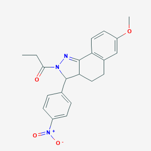 molecular formula C21H21N3O4 B428543 3-{4-nitrophenyl}-7-methoxy-2-propionyl-3,3a,4,5-tetrahydro-2H-benzo[g]indazole 