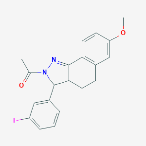 molecular formula C20H19IN2O2 B428546 2-acetyl-3-(3-iodophenyl)-7-methoxy-3,3a,4,5-tetrahydro-2H-benzo[g]indazole 