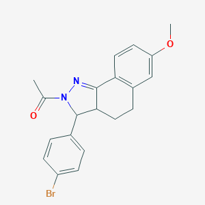 molecular formula C20H19BrN2O2 B428549 2-acetyl-3-(4-bromophenyl)-3,3a,4,5-tetrahydro-2H-benzo[g]indazol-7-yl methyl ether 