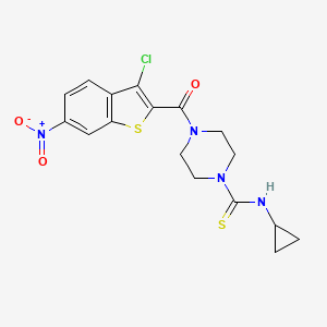 molecular formula C17H17ClN4O3S2 B4285600 4-[(3-chloro-6-nitro-1-benzothien-2-yl)carbonyl]-N-cyclopropyl-1-piperazinecarbothioamide 