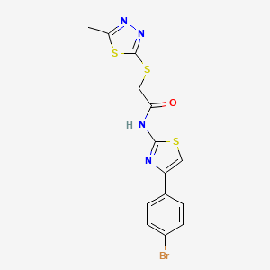 molecular formula C14H11BrN4OS3 B4285656 N-[4-(4-bromophenyl)-1,3-thiazol-2-yl]-2-[(5-methyl-1,3,4-thiadiazol-2-yl)thio]acetamide 