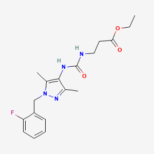 molecular formula C18H23FN4O3 B4285773 ethyl N-({[1-(2-fluorobenzyl)-3,5-dimethyl-1H-pyrazol-4-yl]amino}carbonyl)-beta-alaninate 
