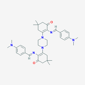 molecular formula C38H50N6O2 B428583 2-{[4-(Dimethylamino)benzylidene]amino}-3-[4-(2-{[4-(dimethylamino)benzylidene]amino}-5,5-dimethyl-3-oxo-1-cyclohexen-1-yl)-1-piperazinyl]-5,5-dimethyl-2-cyclohexen-1-one 