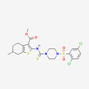 molecular formula C22H25Cl2N3O4S3 B4286413 methyl 2-[({4-[(2,5-dichlorophenyl)sulfonyl]-1-piperazinyl}carbonothioyl)amino]-6-methyl-4,5,6,7-tetrahydro-1-benzothiophene-3-carboxylate 