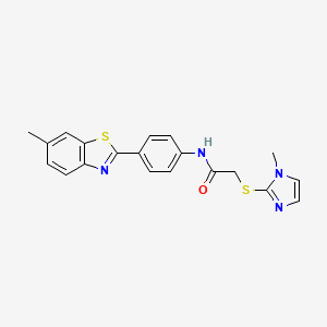 molecular formula C20H18N4OS2 B4286507 N-[4-(6-methyl-1,3-benzothiazol-2-yl)phenyl]-2-[(1-methyl-1H-imidazol-2-yl)thio]acetamide 