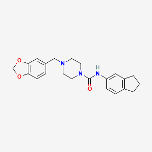 molecular formula C22H25N3O3 B4286643 4-(1,3-benzodioxol-5-ylmethyl)-N-(2,3-dihydro-1H-inden-5-yl)-1-piperazinecarboxamide 