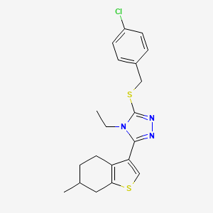 molecular formula C20H22ClN3S2 B4286779 3-[(4-chlorobenzyl)thio]-4-ethyl-5-(6-methyl-4,5,6,7-tetrahydro-1-benzothien-3-yl)-4H-1,2,4-triazole 