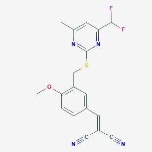 molecular formula C18H14F2N4OS B4286952 [3-({[4-(difluoromethyl)-6-methyl-2-pyrimidinyl]thio}methyl)-4-methoxybenzylidene]malononitrile 