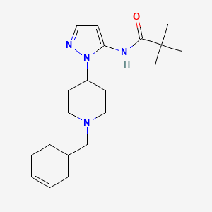 molecular formula C20H32N4O B4287474 N-{1-[1-(3-cyclohexen-1-ylmethyl)-4-piperidinyl]-1H-pyrazol-5-yl}-2,2-dimethylpropanamide 