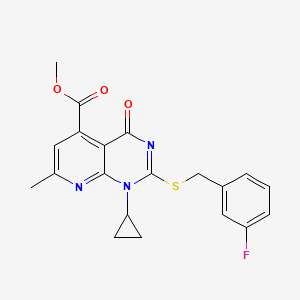 molecular formula C20H18FN3O3S B4287525 METHYL 1-CYCLOPROPYL-2-{[(3-FLUOROPHENYL)METHYL]SULFANYL}-7-METHYL-4-OXO-1H,4H-PYRIDO[2,3-D]PYRIMIDINE-5-CARBOXYLATE 