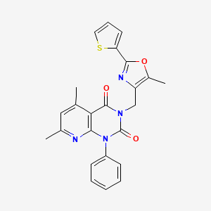 5,7-dimethyl-3-{[5-methyl-2-(2-thienyl)-1,3-oxazol-4-yl]methyl}-1-phenylpyrido[2,3-d]pyrimidine-2,4(1H,3H)-dione
