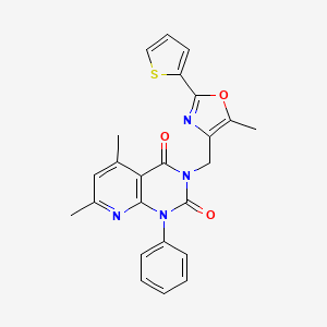 molecular formula C24H20N4O3S B4287536 5,7-DIMETHYL-3-{[5-METHYL-2-(THIOPHEN-2-YL)-1,3-OXAZOL-4-YL]METHYL}-1-PHENYL-1H,2H,3H,4H-PYRIDO[2,3-D]PYRIMIDINE-2,4-DIONE 