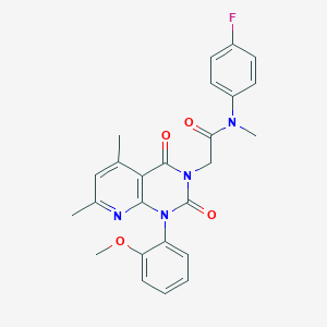 molecular formula C25H23FN4O4 B4287583 N-(4-fluorophenyl)-2-[1-(2-methoxyphenyl)-5,7-dimethyl-2,4-dioxo-1,4-dihydropyrido[2,3-d]pyrimidin-3(2H)-yl]-N-methylacetamide 