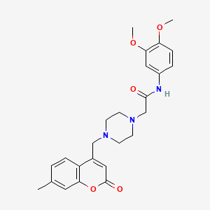 molecular formula C25H29N3O5 B4287713 N-(3,4-dimethoxyphenyl)-2-{4-[(7-methyl-2-oxo-2H-chromen-4-yl)methyl]-1-piperazinyl}acetamide 