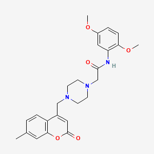 molecular formula C25H29N3O5 B4287719 N-(2,5-dimethoxyphenyl)-2-{4-[(7-methyl-2-oxo-2H-chromen-4-yl)methyl]-1-piperazinyl}acetamide 