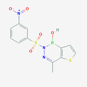 molecular formula C12H10BN3O5S2 B428773 2-({3-nitrophenyl}sulfonyl)-4-methylthieno[3,2-d][1,2,3]diazaborinin-1(2H)-ol 