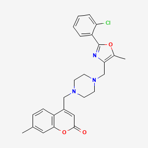 molecular formula C26H26ClN3O3 B4287731 4-[(4-{[2-(2-chlorophenyl)-5-methyl-1,3-oxazol-4-yl]methyl}-1-piperazinyl)methyl]-7-methyl-2H-chromen-2-one 