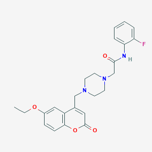 molecular formula C24H26FN3O4 B4287733 2-{4-[(6-ethoxy-2-oxo-2H-chromen-4-yl)methyl]-1-piperazinyl}-N-(2-fluorophenyl)acetamide 