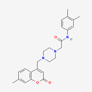 molecular formula C25H29N3O3 B4287750 N-(3,4-dimethylphenyl)-2-{4-[(7-methyl-2-oxo-2H-chromen-4-yl)methyl]-1-piperazinyl}acetamide 