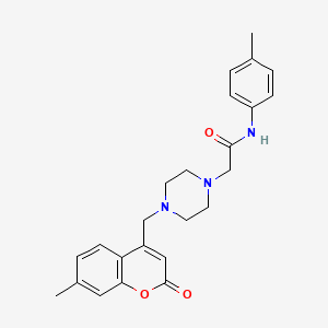 molecular formula C24H27N3O3 B4287786 2-{4-[(7-methyl-2-oxo-2H-chromen-4-yl)methyl]-1-piperazinyl}-N-(4-methylphenyl)acetamide 