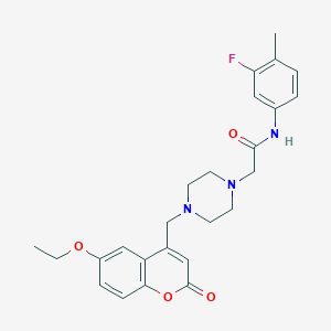 molecular formula C25H28FN3O4 B4287807 2-{4-[(6-ethoxy-2-oxo-2H-chromen-4-yl)methyl]-1-piperazinyl}-N-(3-fluoro-4-methylphenyl)acetamide 