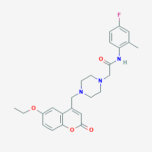 molecular formula C25H28FN3O4 B4287819 2-{4-[(6-ethoxy-2-oxo-2H-chromen-4-yl)methyl]-1-piperazinyl}-N-(4-fluoro-2-methylphenyl)acetamide 