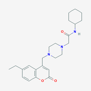 molecular formula C24H33N3O3 B4287827 N-cyclohexyl-2-{4-[(6-ethyl-2-oxo-2H-chromen-4-yl)methyl]-1-piperazinyl}acetamide 