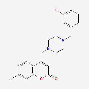 molecular formula C22H23FN2O2 B4287849 4-{[4-(3-fluorobenzyl)-1-piperazinyl]methyl}-7-methyl-2H-chromen-2-one 