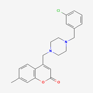 molecular formula C22H23ClN2O2 B4287854 4-{[4-(3-chlorobenzyl)-1-piperazinyl]methyl}-7-methyl-2H-chromen-2-one 