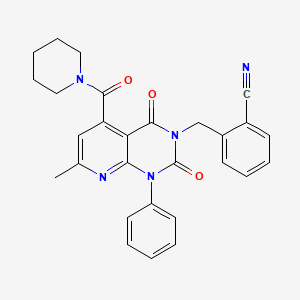 molecular formula C28H25N5O3 B4287899 2-{[7-methyl-2,4-dioxo-1-phenyl-5-(1-piperidinylcarbonyl)-1,4-dihydropyrido[2,3-d]pyrimidin-3(2H)-yl]methyl}benzonitrile 