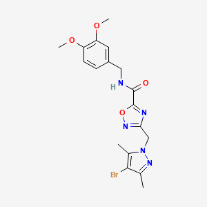 molecular formula C18H20BrN5O4 B4287928 3-[(4-bromo-3,5-dimethyl-1H-pyrazol-1-yl)methyl]-N-(3,4-dimethoxybenzyl)-1,2,4-oxadiazole-5-carboxamide 