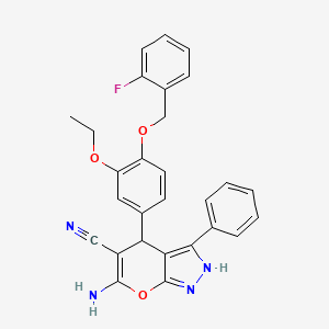 6-AMINO-4-{3-ETHOXY-4-[(2-FLUOROBENZYL)OXY]PHENYL}-3-PHENYL-1,4-DIHYDROPYRANO[2,3-C]PYRAZOL-5-YL CYANIDE