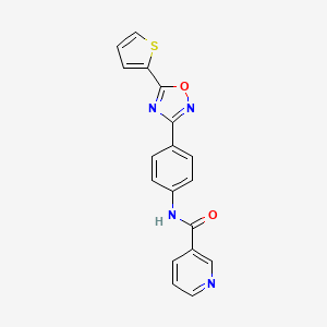 molecular formula C18H12N4O2S B4287966 N-{4-[5-(2-thienyl)-1,2,4-oxadiazol-3-yl]phenyl}nicotinamide 