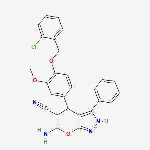 molecular formula C27H21ClN4O3 B4287980 6-amino-4-{4-[(2-chlorobenzyl)oxy]-3-methoxyphenyl}-3-phenyl-1,4-dihydropyrano[2,3-c]pyrazole-5-carbonitrile 