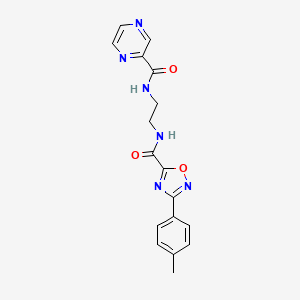 molecular formula C17H16N6O3 B4288019 N-[2-({[3-(4-methylphenyl)-1,2,4-oxadiazol-5-yl]carbonyl}amino)ethyl]-2-pyrazinecarboxamide 