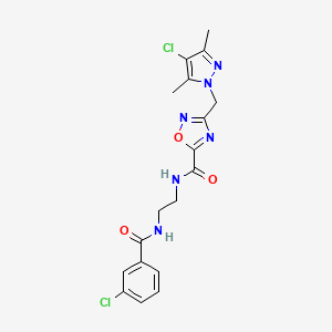 molecular formula C18H18Cl2N6O3 B4288044 N-{2-[(3-chlorobenzoyl)amino]ethyl}-3-[(4-chloro-3,5-dimethyl-1H-pyrazol-1-yl)methyl]-1,2,4-oxadiazole-5-carboxamide 