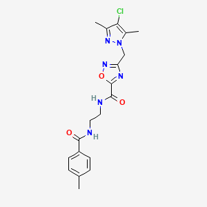 molecular formula C19H21ClN6O3 B4288046 3-[(4-chloro-3,5-dimethyl-1H-pyrazol-1-yl)methyl]-N-{2-[(4-methylbenzoyl)amino]ethyl}-1,2,4-oxadiazole-5-carboxamide 