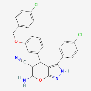 molecular formula C26H18Cl2N4O2 B4288047 6-amino-4-{3-[(4-chlorobenzyl)oxy]phenyl}-3-(4-chlorophenyl)-1,4-dihydropyrano[2,3-c]pyrazole-5-carbonitrile 