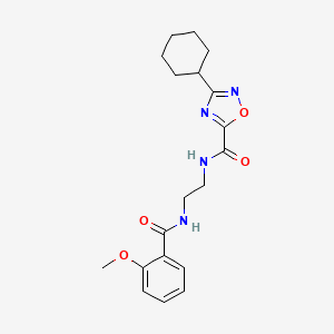 molecular formula C19H24N4O4 B4288048 3-cyclohexyl-N-{2-[(2-methoxybenzoyl)amino]ethyl}-1,2,4-oxadiazole-5-carboxamide 