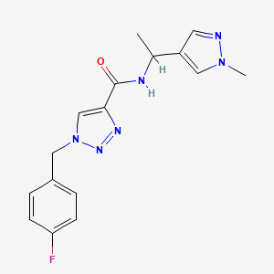 molecular formula C16H17FN6O B4288257 1-(4-fluorobenzyl)-N-[1-(1-methyl-1H-pyrazol-4-yl)ethyl]-1H-1,2,3-triazole-4-carboxamide 