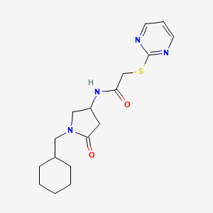 molecular formula C17H24N4O2S B4288261 N-[1-(cyclohexylmethyl)-5-oxo-3-pyrrolidinyl]-2-(2-pyrimidinylthio)acetamide 