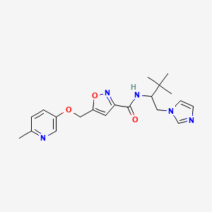 molecular formula C20H25N5O3 B4288378 N-[1-(1H-imidazol-1-ylmethyl)-2,2-dimethylpropyl]-5-{[(6-methyl-3-pyridinyl)oxy]methyl}-3-isoxazolecarboxamide 