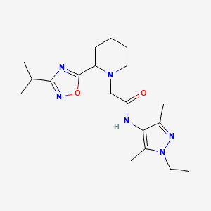 molecular formula C19H30N6O2 B4288422 N-(1-ethyl-3,5-dimethyl-1H-pyrazol-4-yl)-2-[2-(3-isopropyl-1,2,4-oxadiazol-5-yl)piperidin-1-yl]acetamide 