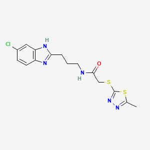 molecular formula C15H16ClN5OS2 B4288455 N-[3-(5-chloro-1H-benzimidazol-2-yl)propyl]-2-[(5-methyl-1,3,4-thiadiazol-2-yl)thio]acetamide 