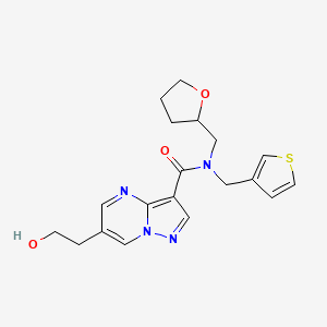 molecular formula C19H22N4O3S B4288483 6-(2-hydroxyethyl)-N-(tetrahydrofuran-2-ylmethyl)-N-(3-thienylmethyl)pyrazolo[1,5-a]pyrimidine-3-carboxamide 