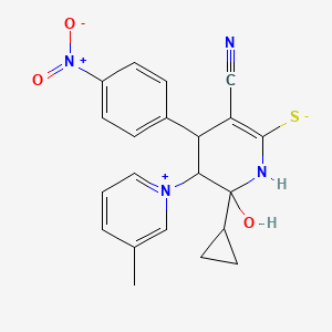 molecular formula C21H20N4O3S B4288770 3-cyano-6-cyclopropyl-6-hydroxy-5-(3-methylpyridinium-1-yl)-4-(4-nitrophenyl)-1,4,5,6-tetrahydropyridine-2-thiolate 