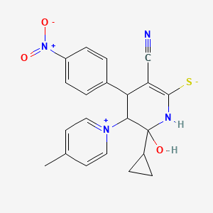 molecular formula C21H20N4O3S B4288778 3-cyano-6-cyclopropyl-6-hydroxy-5-(4-methylpyridinium-1-yl)-4-(4-nitrophenyl)-1,4,5,6-tetrahydropyridine-2-thiolate 