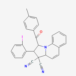 molecular formula C28H20IN3O B4288788 2-(2-iodophenyl)-1-(4-methylbenzoyl)-1,2-dihydropyrrolo[1,2-a]quinoline-3,3(3aH)-dicarbonitrile 