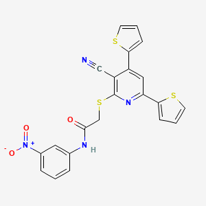 molecular formula C22H14N4O3S3 B4288907 2-[(3-cyano-4,6-di-2-thienylpyridin-2-yl)thio]-N-(3-nitrophenyl)acetamide 