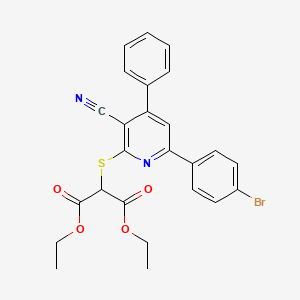 molecular formula C25H21BrN2O4S B4288925 diethyl {[6-(4-bromophenyl)-3-cyano-4-phenylpyridin-2-yl]thio}malonate 